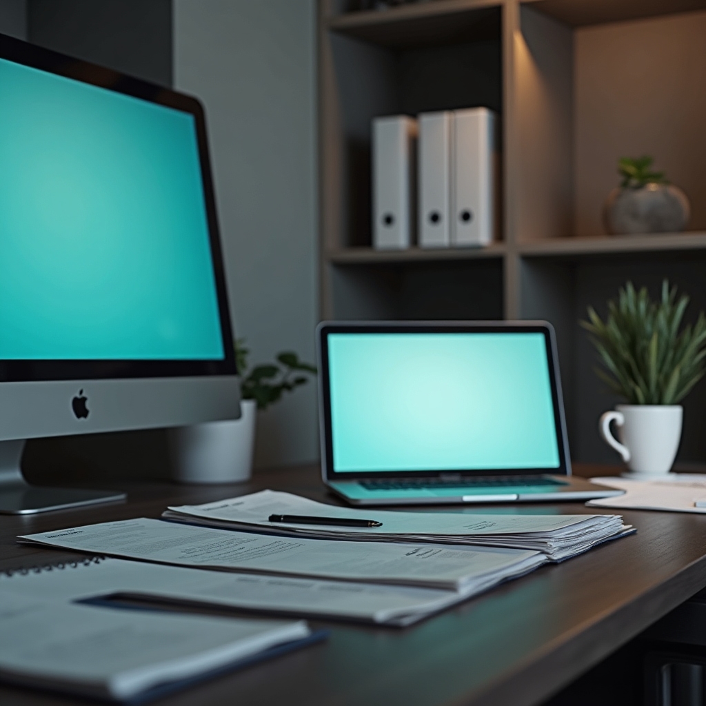 Uredni poslovni stol s organiziranim dokumentima i digitalnim sustavom